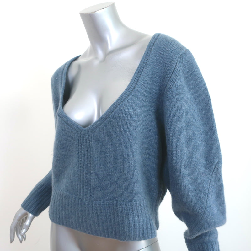 Khaite Cashmere V-Neck Sweater Blue Size Medium Cropped Pullover