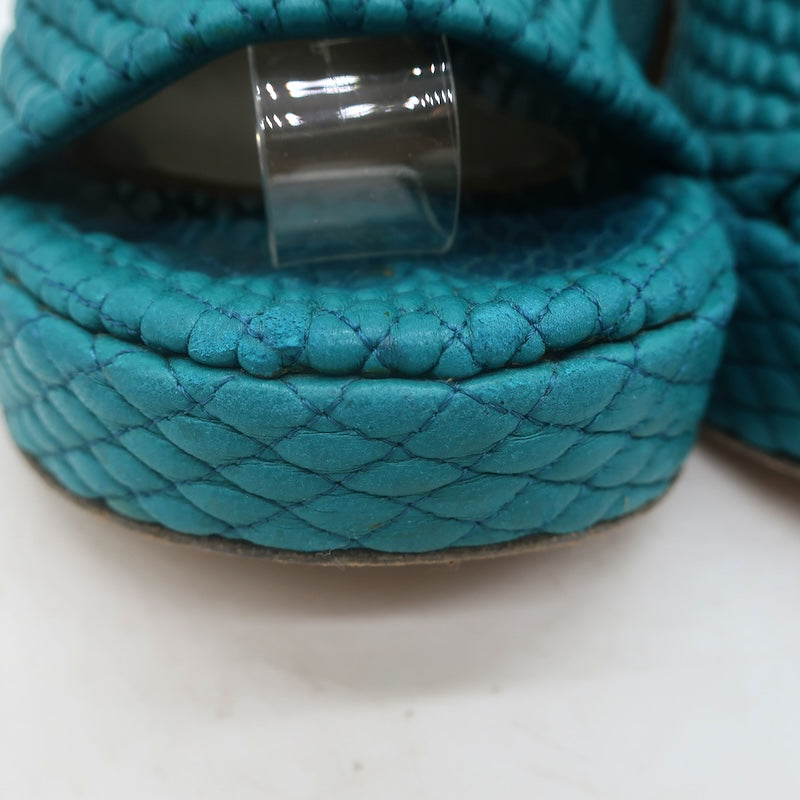 Bottega Veneta Quilted Leather Platform Mules Teal Size 35.5 Open Toe Heels