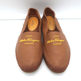 Salvatore Ferragamo Gus Logo Espadrilles Brown Grained Leather Size 8 C