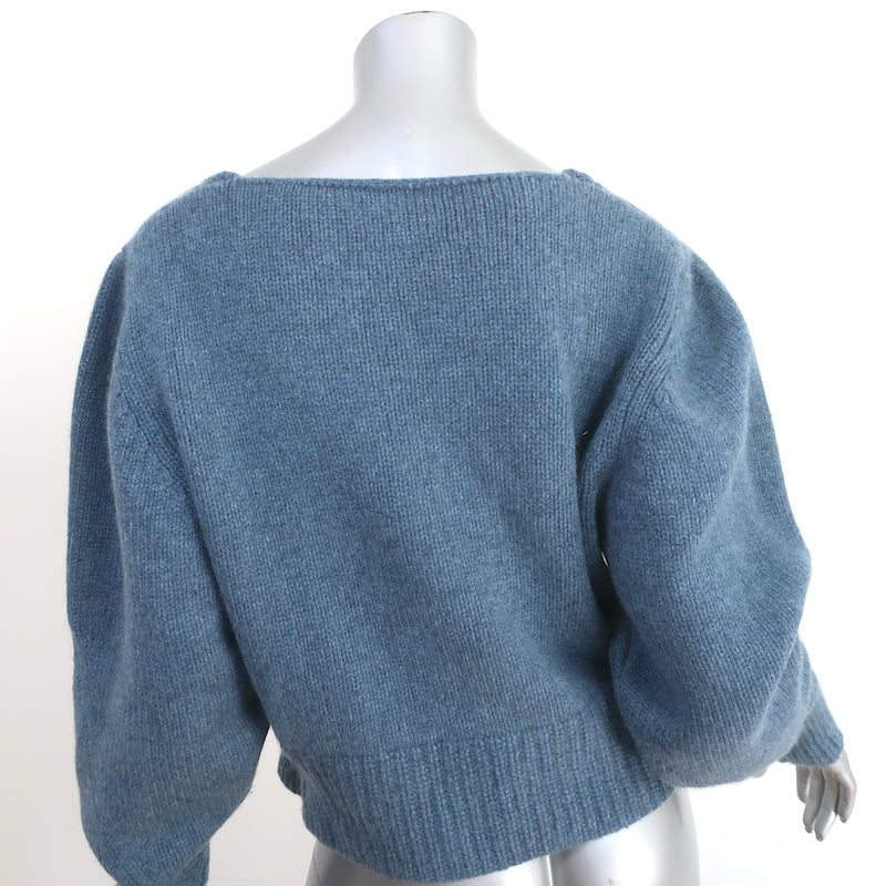Khaite Cashmere V-Neck Sweater Blue Size Medium Cropped Pullover