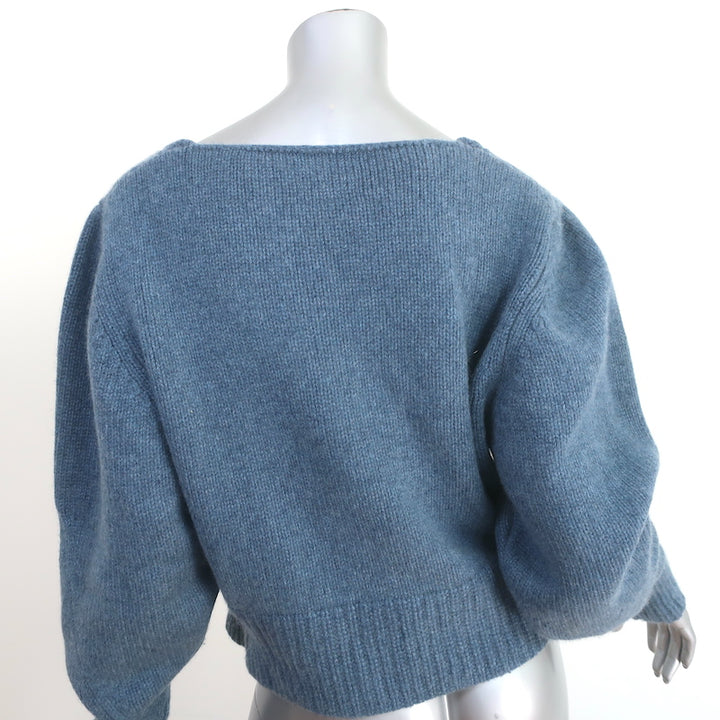 Khaite Cashmere V-Neck Sweater Blue Size Medium Cropped Pullover