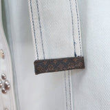 Louis Vuitton Studded Denim Belted Mini Shirt Dress Washed Light Blue Size 38