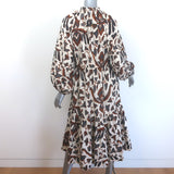 Ulla Johnson Ambre Balloon Sleeve Midi Dress Cream/Brown Printed Poplin Size 6