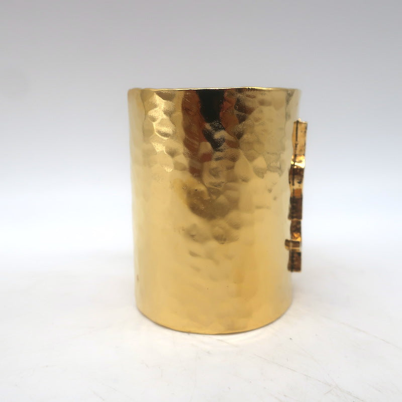 Saint Laurent Cassandre Cuff Bracelet Gold-Toned Hammered Brass Size Medium