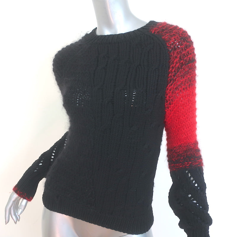 Helmut Lang Patchwork Cable Knit Sweater Black Wool-Mohair Size Extra Small