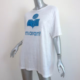 Isabel Marant Etoile Zewel Metallic Logo T-Shirt White Linen Size Large