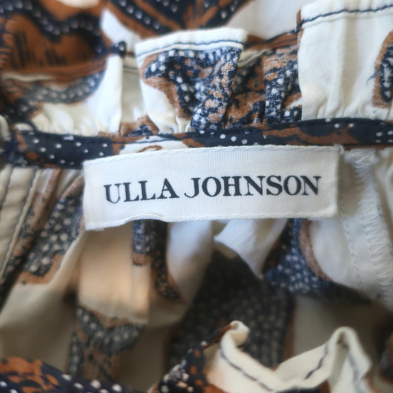 Ulla Johnson Ambre Balloon Sleeve Midi Dress Cream/Brown Printed Poplin Size 6