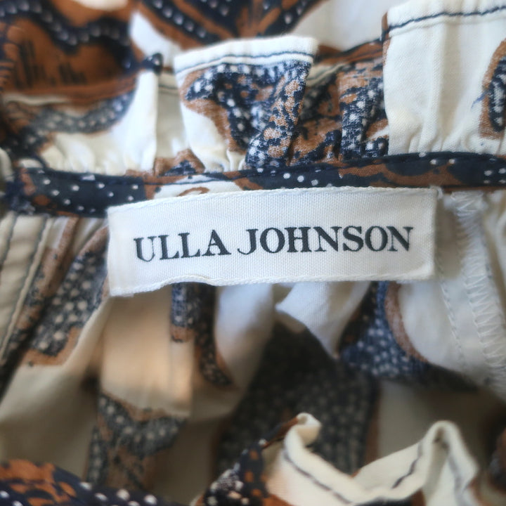 Ulla Johnson Ambre Balloon Sleeve Midi Dress Cream/Brown Printed Poplin Size 6