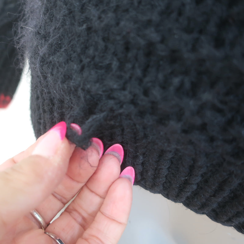 Helmut Lang Patchwork Cable Knit Sweater Black Wool-Mohair Size Extra Small