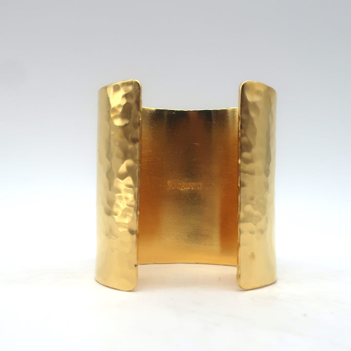 Saint Laurent Cassandre Cuff Bracelet Gold-Toned Hammered Brass Size Medium