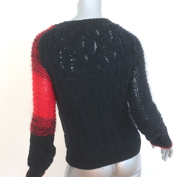 Helmut Lang Patchwork Cable Knit Sweater Black Wool-Mohair Size Extra Small