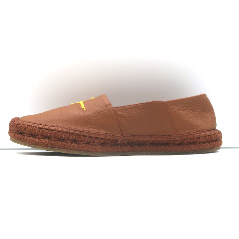 Salvatore Ferragamo Gus Logo Espadrilles Brown Grained Leather Size 8 C