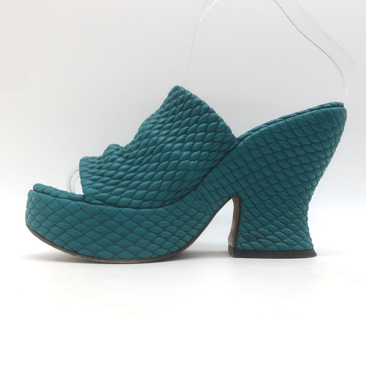Bottega Veneta Quilted Leather Platform Mules Teal Size 35.5 Open Toe Heels