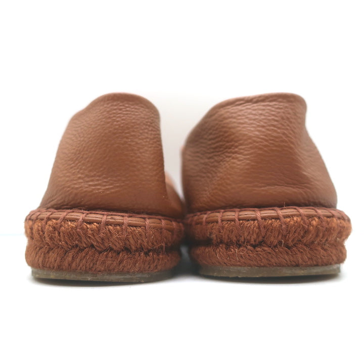 Salvatore Ferragamo Gus Logo Espadrilles Brown Grained Leather Size 8 C