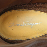 Salvatore Ferragamo Gus Logo Espadrilles Brown Grained Leather Size 8 C