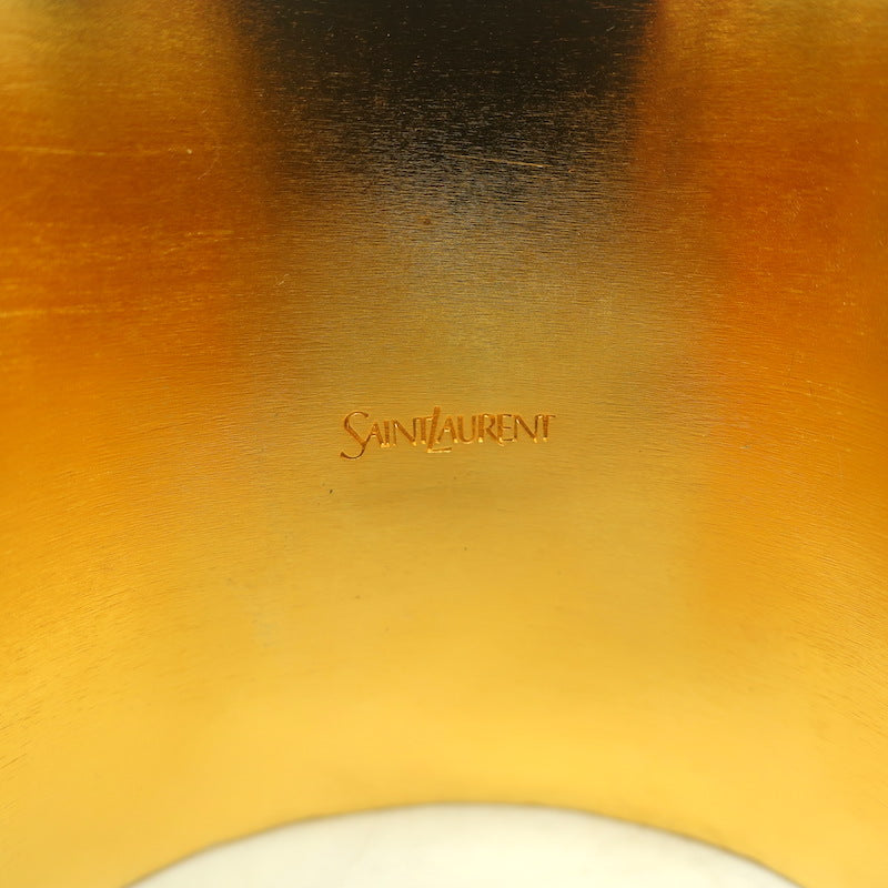 Saint Laurent Cassandre Cuff Bracelet Gold-Toned Hammered Brass Size Medium