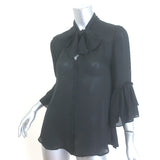 L'Agence Desa Pussy Bow Blouse Black Silk Size Small Ruffle-Sleeve Top