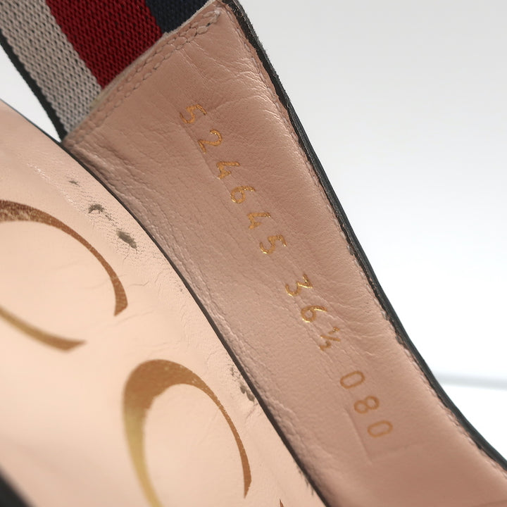 Gucci Sylvie Web Slingback Pumps Black Leather Size 36.5