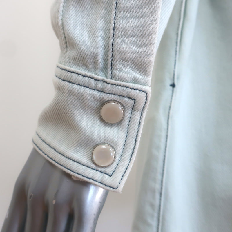 Louis Vuitton Studded Denim Belted Mini Shirt Dress Washed Light Blue Size 38