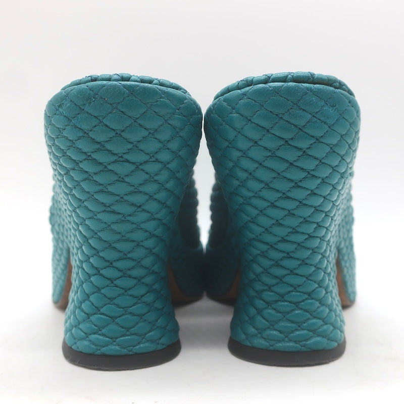 Bottega Veneta Quilted Leather Platform Mules Teal Size 35.5 Open Toe Heels