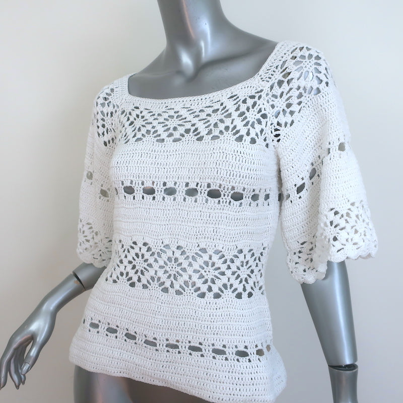 Zimmermann Cassia Crochet Top White Cotton Size 2