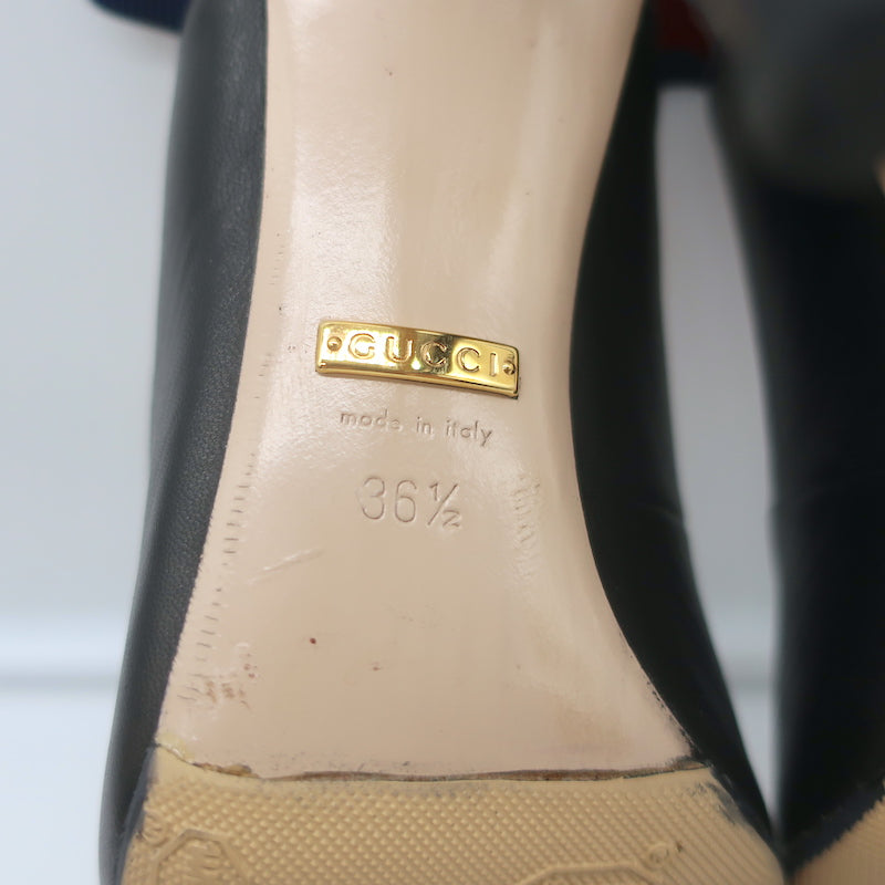 Gucci Sylvie Web Slingback Pumps Black Leather Size 36.5