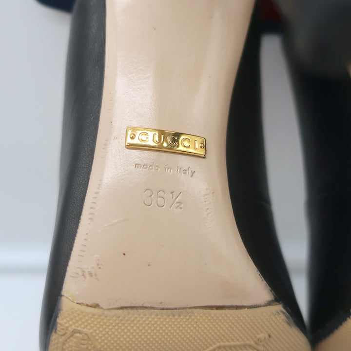 Gucci Sylvie Web Slingback Pumps Black Leather Size 36.5