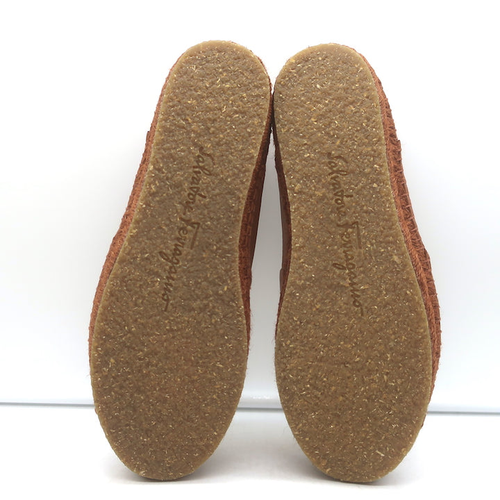 Salvatore Ferragamo Gus Logo Espadrilles Brown Grained Leather Size 8 C