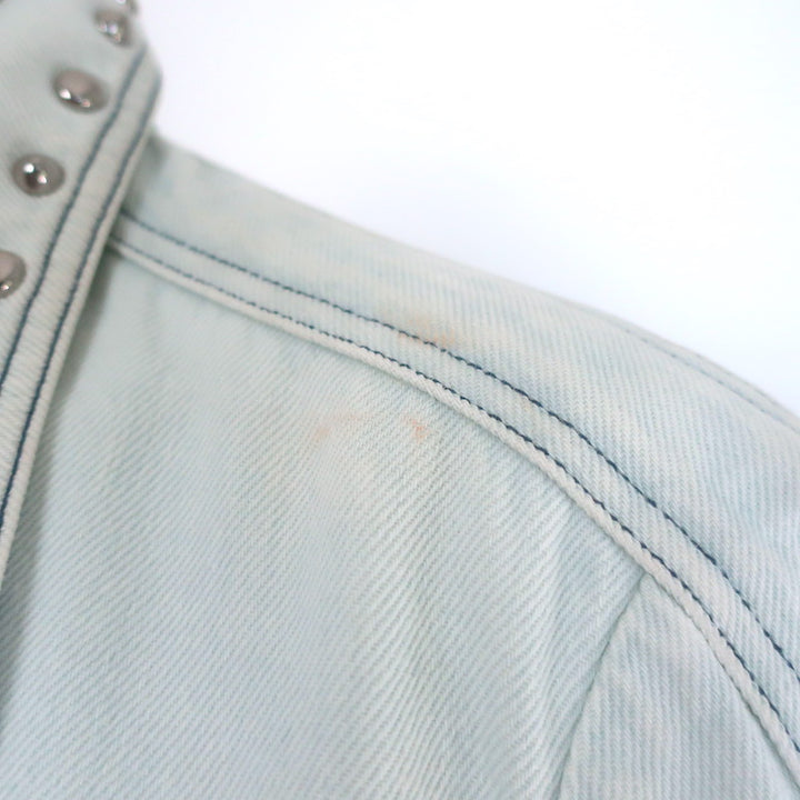 Louis Vuitton Studded Denim Belted Mini Shirt Dress Washed Light Blue Size 38