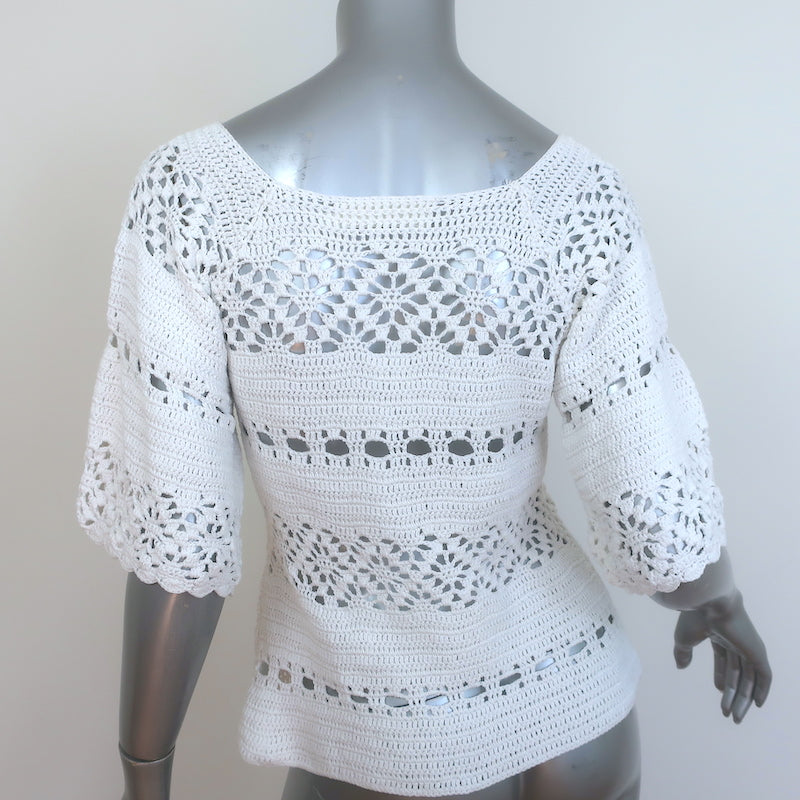 Zimmermann Cassia Crochet Top White Cotton Size 2