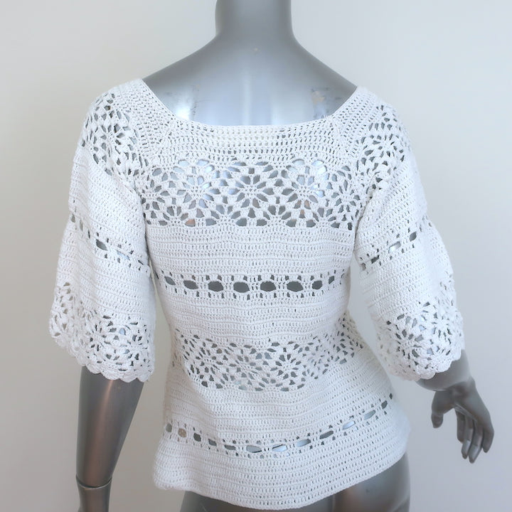 Zimmermann Cassia Crochet Top White Cotton Size 2