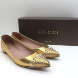 Gucci Studded Cap Toe Ballet Flats Gold Metallic Leather Size 37.5