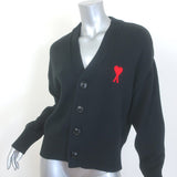 AMI Paris Ami De Coeur Embroidered Cardigan Black Cotton-Wool Size Small