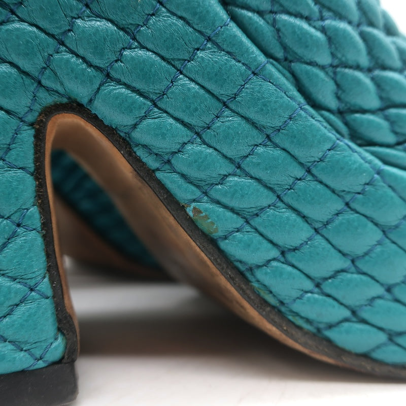 Bottega Veneta Quilted Leather Platform Mules Teal Size 35.5 Open Toe Heels
