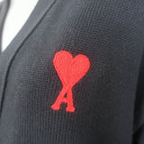 AMI Paris Ami De Coeur Embroidered Cardigan Black Cotton-Wool Size Small
