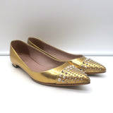 Gucci Studded Cap Toe Ballet Flats Gold Metallic Leather Size 37.5
