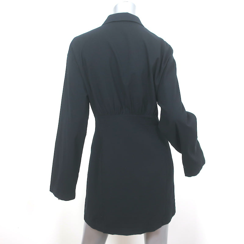 Reformation Long Sleeve Mini Shirtdress Rana Black Stretch Cotton Size 8