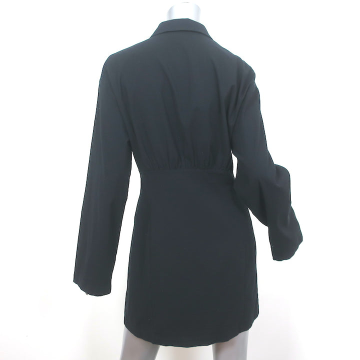Reformation Long Sleeve Mini Shirtdress Rana Black Stretch Cotton Size 8