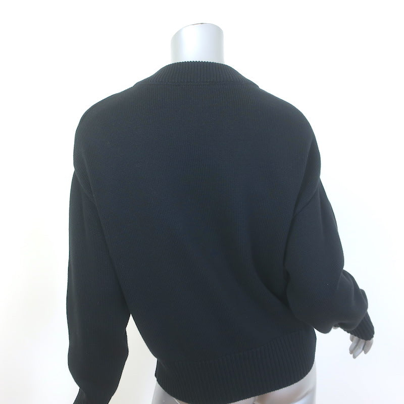 AMI Paris Ami De Coeur Embroidered Cardigan Black Cotton-Wool Size Small