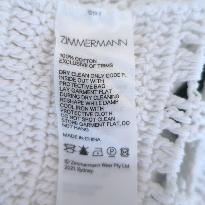 Zimmermann Cassia Crochet Top White Cotton Size 2