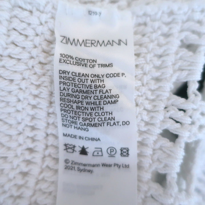 Zimmermann Cassia Crochet Top White Cotton Size 2
