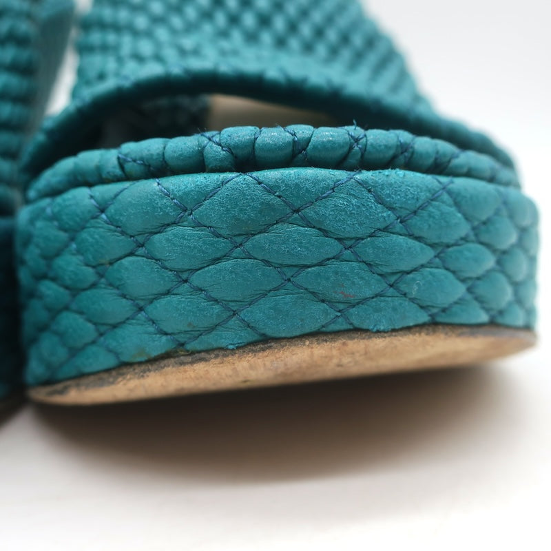 Bottega Veneta Quilted Leather Platform Mules Teal Size 35.5 Open Toe Heels