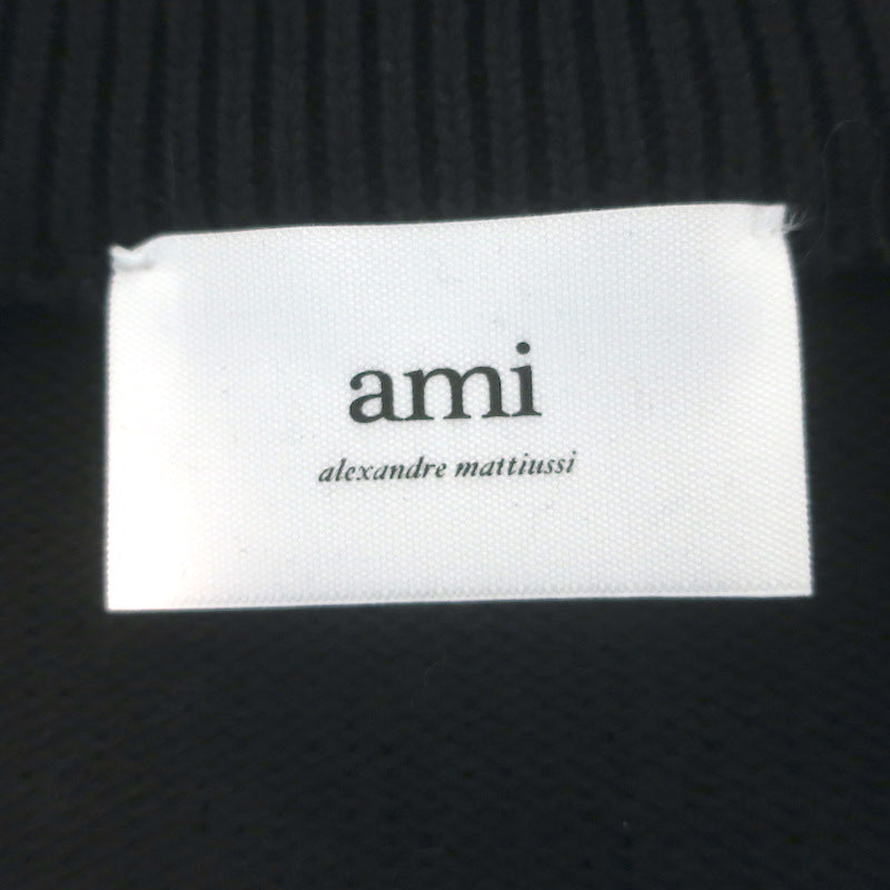 AMI Paris Ami De Coeur Embroidered Cardigan Black Cotton-Wool Size Small