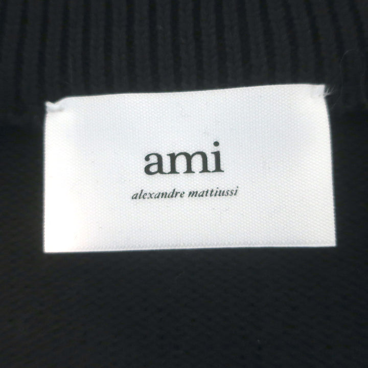 AMI Paris Ami De Coeur Embroidered Cardigan Black Cotton-Wool Size Small