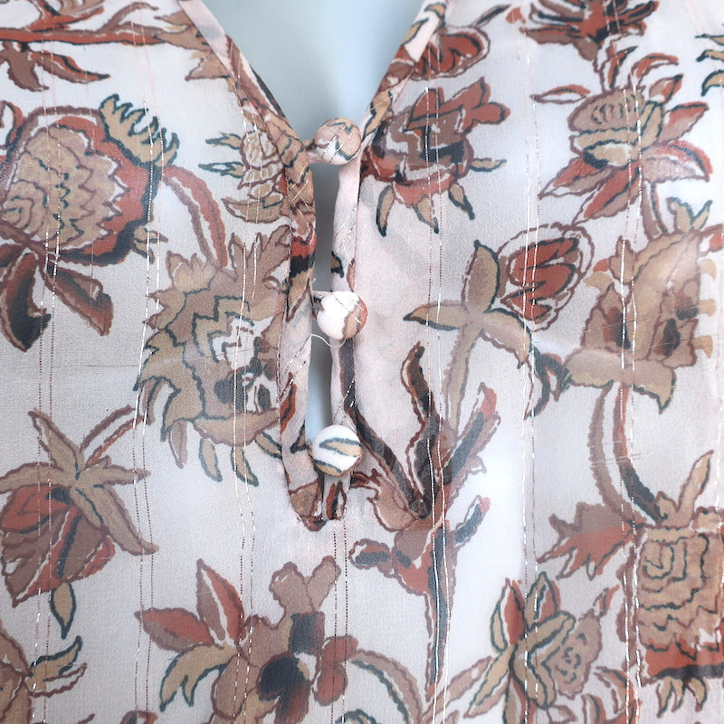 Veronica Beard Blouse Zanita Floral Print Ruffed Chiffon Size 4 Long Sleeve Top