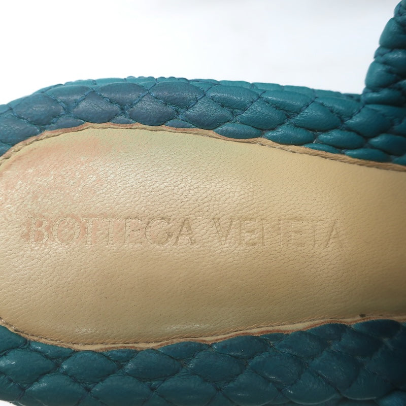 Bottega Veneta Quilted Leather Platform Mules Teal Size 35.5 Open Toe Heels