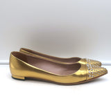 Gucci Studded Cap Toe Ballet Flats Gold Metallic Leather Size 37.5