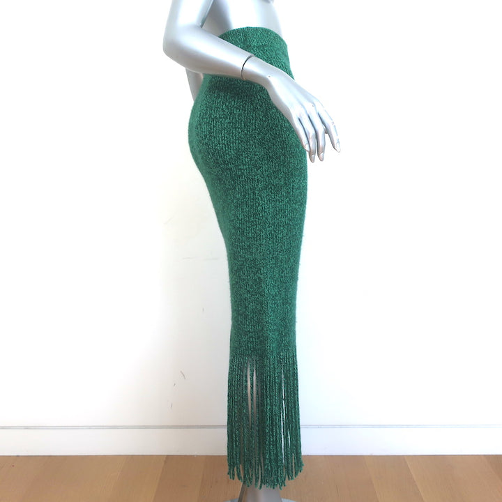 Zimmermann Fringed Knit Midi Skirt Emerald Cashmere-Wool Size 0