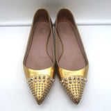Gucci Studded Cap Toe Ballet Flats Gold Metallic Leather Size 37.5