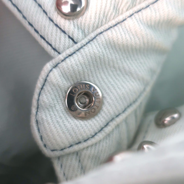 Louis Vuitton Studded Denim Belted Mini Shirt Dress Washed Light Blue Size 38